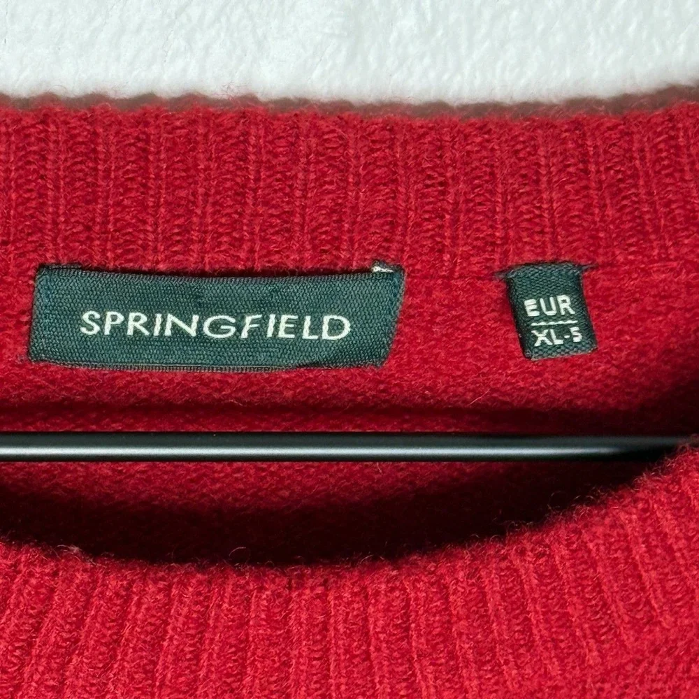 Springfield Mens Lambs‎ Wool Sweater Large Red Crewneck Preppy Cabin Academia